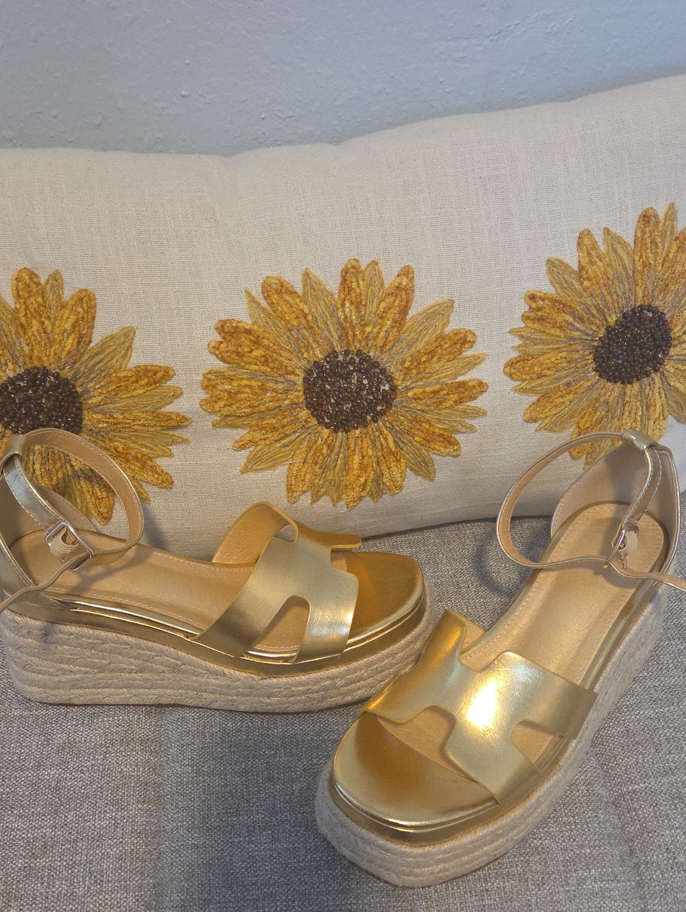 Gold Platform Espadrille Sandals - Women